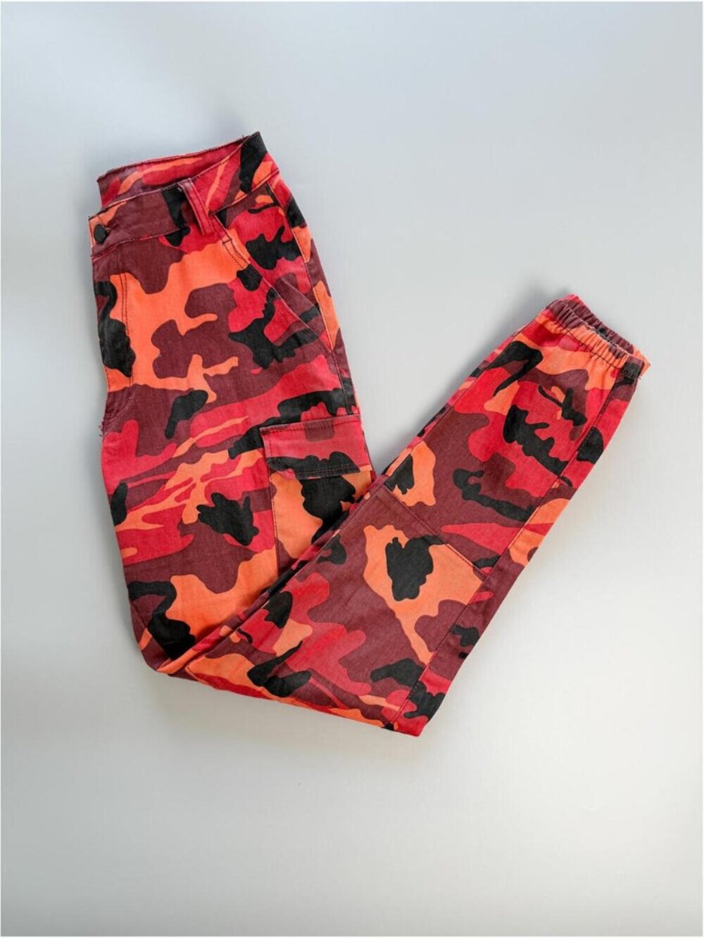 Red Camo Cargo Pants, Y2K Utility Pants, Streetwear Camo Trousers, High Rise 26"